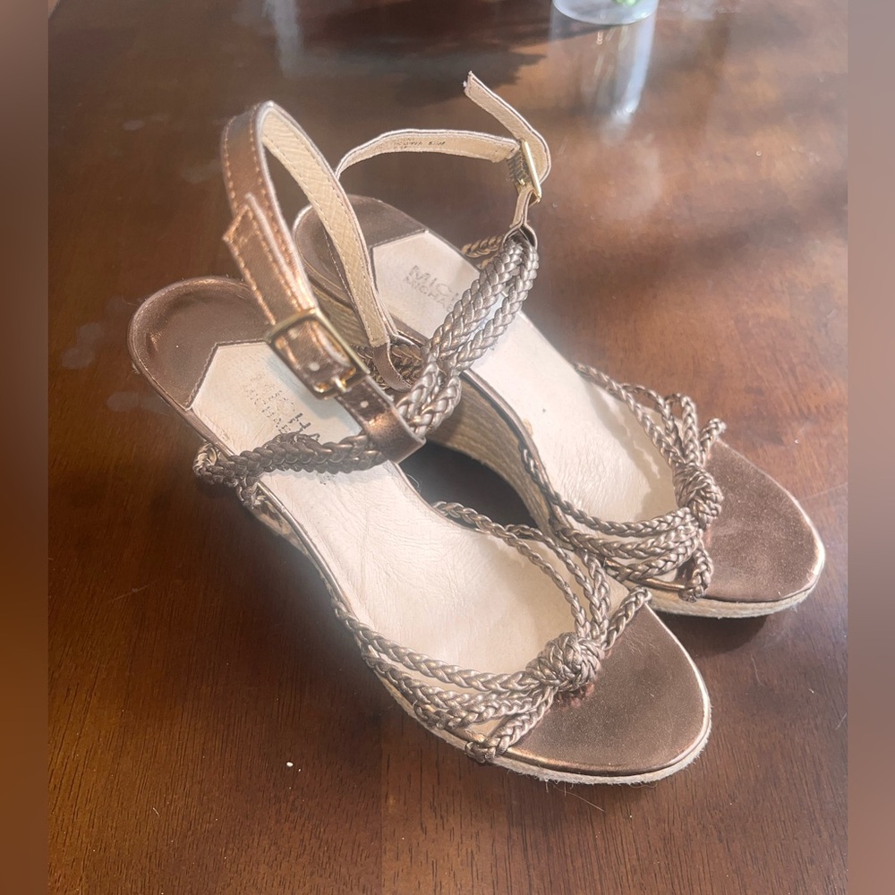 **SOLD**Michael Kors Metallic Bronze Braided Wedge Sandals